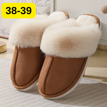 Slippers Женские домашние тапочки с мехом — тёплые, мягкие, закрытые тапочки для дома 38–39, коричневые KT8003812