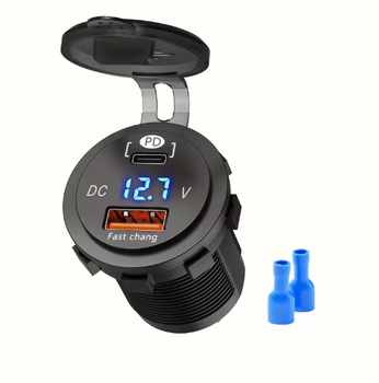 Панельний USB зарядний модуль для авто мотоцикла та катера USB C PD QC 3.0 з вольтметром і кришкою