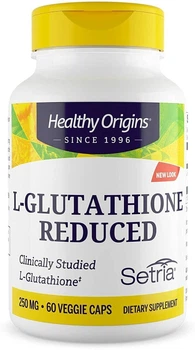 Глутатіон, L-Glutathione, Healthy Origins, Setria, знижений, 250 мг, 60 капсул (HOG-41333)