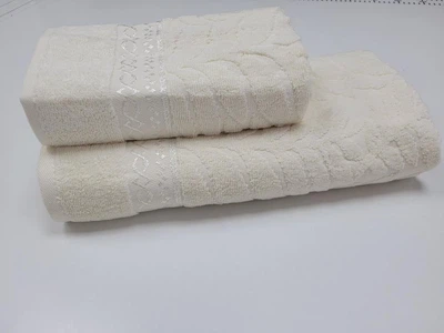 Набор 2 махровых полотенца для ванной LUX COTTON AKASYA, ваніль 70*140см + 50*90см