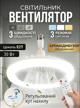 Лампа LED вентилятор под стандартный патрон E27, вентилятор на пульте управления, люстра с вентилятором люстра с вентилятором и пультом управления (COPY)
