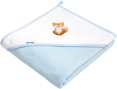 Рушник дитячий Sensillo Frotte з капюшоном з вишивкою лисеняти блакитний 100×100 см (5908310389950)