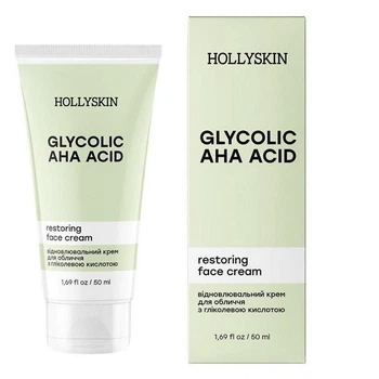 Возобновляющийся крем для лица с гликолевой кислотой HOLLYSKIN Glycolic AHA Acid Face Cream 50 мл