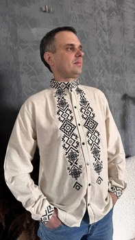 Чоловіча сорочка лляна з вишивкою XL бежева (031SVIET)