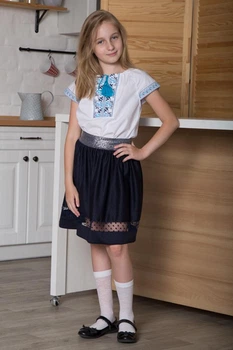 Вышиванка для девочки, голубой узор, SmileTime Ethnic рост 146 (LR24-09-2)