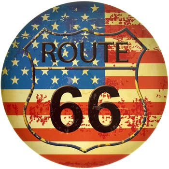 Металева табличка "Route 66 – Знак Із Прапором США" (ms-105186)