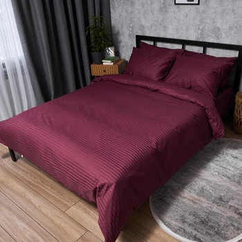 Комплект постельного белья Moon&Star Satin Stripe Burgundy Luxe євро 200х220 наволочки 4х50х70 (MS-820012928)
