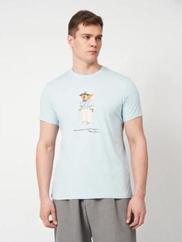 Футболка хлопковая длинная мужская Polo Ralph Lauren 11741 2XL Голубая с принтом (smt2000000045740)
