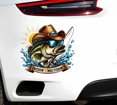 Наклейка на автомобиль "Wishin I was fishin" 14 см * 16 см