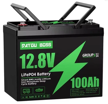 Литий-железо-фосфатный аккумулятор DATOUBOSS LiFePO4 12.8V 100Ah 1280Wh с BMS, глубокого цикла Lifepo4