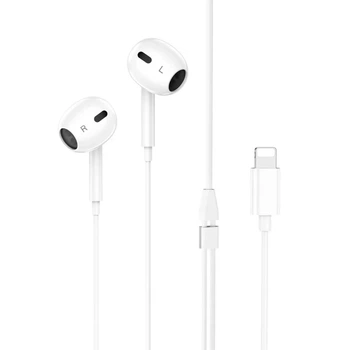 Навушники HOCO M111 Max Lightning, дротові вакуумні з мікрофоном і пультом, для iPhone, білі