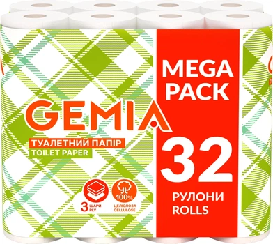 Туалетний папір Gemia 3 шари 32 рулони (4820202897774)