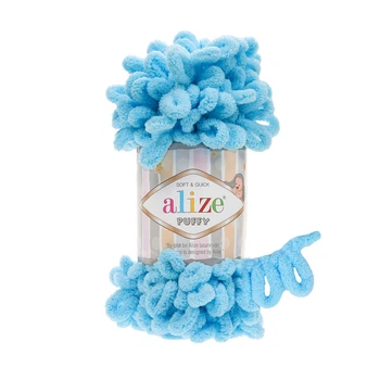 Пряжа фантазійна Alize Puffy 100г петельна Пуффі ніжна блакить №287