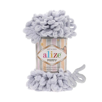 Пряжа фантазійна Alize Puffy 100г петельна Пуффі світло-сіра №416,