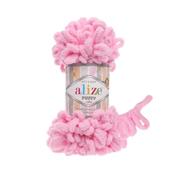 Пряжа фантазійна Alize Puffy 100г петельна Пуффі рожевий зефір №185