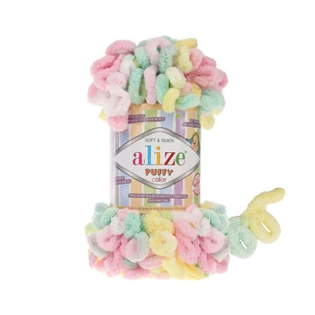 Пряжа для в'язання руками Alize Puffy Color фантазійна 100г жовтий смарагд №5862