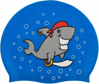 Шапочка для плавания Aqua Speed Kiddie Shark детская силиконовая. Синяя