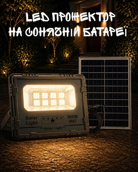 Солнечный LED прожектор 300W IP67 с пультом ДУ и датчиком движения / автономный уличный прожектор на солнечной батарее / мощный светильник для двора, склада и фасада