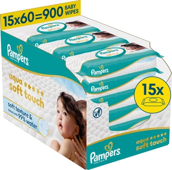 Набір вологих серветок Pampers Aqua Soft Touch 15x60 шт (8006530140232)