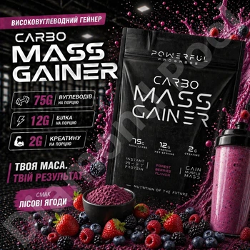 Гейнер для набору маси Powerful Progress Mass Gainer 4 кг Лісова ягода | Високовуглеводний гейнер з протеїном і креатином