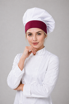 Ковпак кухаря «Французький», шапка кухарська біла з бордовою стійкою Atteks - 1605