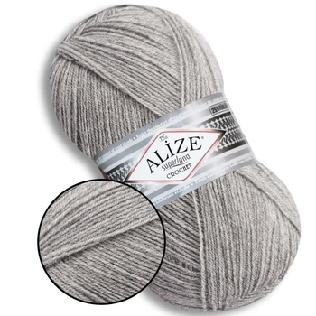 Alize Tig Super Lana, Серый меланж №21 - тонкая пряжа 100 г / 570 м, 25% шерсть, 75% акрил, для свитеров, шарфов, шапок, Супер Лана Тиг