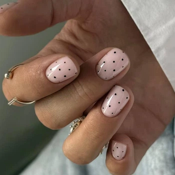 Накладні нігті Nail ніжний нюд з крапочками, квадрат, короткі, 24 шт