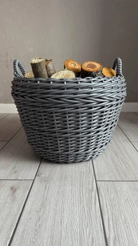 Серая корзина для дров, дровник из ротанга ручной работы 20 л