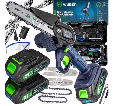 Ланцюгова міні-пила акумуляторна Wuber WR-CCS-21V 2 акумулятори 2000 мА·год + 2 шини 4"/6" + 2 ланцюги