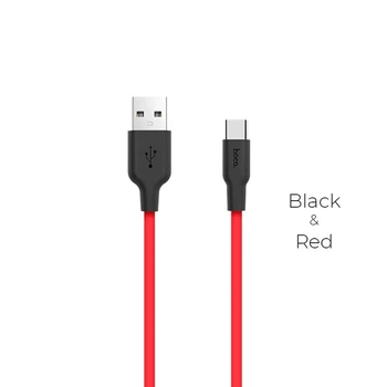 Кабель HOCO X21 USB to Type-C 2A, 1m, silicone, TPE connectors, Black+Red