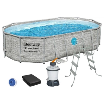 Каркасный бассейн овальный Bestway 56946 с фильтрацией и лестницей, 488×305×107 см