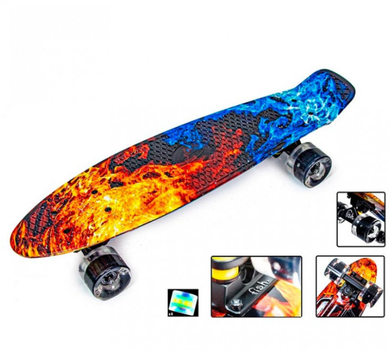 Пенни борд Fish Skateboards Fire and Ice со светящимися колесами,дека 57 см, ABEC-7, до 85 кг