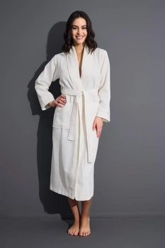 Женский халат вафельный с поясом Nusa 4270, L/XL, Кремовый