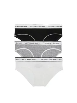 Комплект з 3 котонових трусиків-хіпс Victoria's Secret 3-Pack Logo Cotton Hiphugger Panties M мікс кольорів 27252373