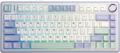 Клавіатура ігрова бездротова Aula F75 Bluetooth та 2.4G, USB, механічна Greywood V3, Hot Swap, PBT кейкапи, біла