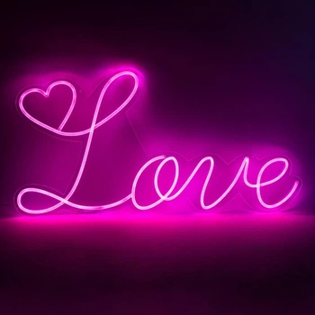 Светодиодная (LED) неоновая вывеска "Love", от сети, розовая, 70*37 см (9318-007)