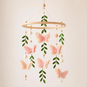 Дитячий мобіль на ліжечко | мобіль для новонароджених з підвісними іграшками | декор у дитячу кімнату ручної роботи Листочки листочки бабочки