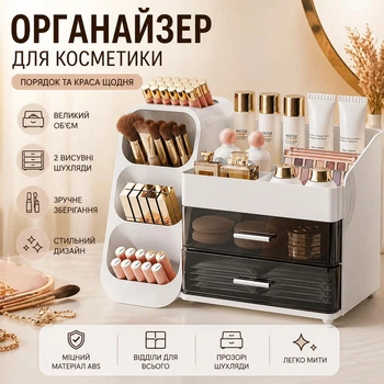 Великий Мейкап Органайзер для косметики з шухлядами — Настільний бокс для зберігання косметики з висувними шухлядами, підставка для макіяжу