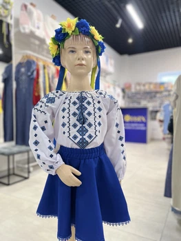 Вишиванка для дівчинки "Оріяна" з синьо-чорним орнаментом р 128