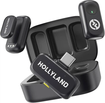Петличный микрофон 2 шт Hollyland Lark A1 Duo black Type-C для iPhone/ Android с зарядным кейсом (77752013)