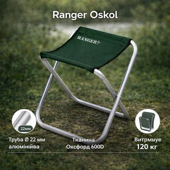 Стілець туристичний складаний Ranger Oskol для кемпінгу, риболовлі та відпочинку, компактний RA4424