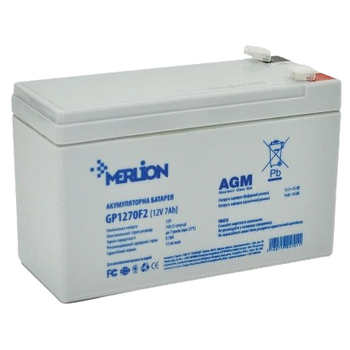 Аккумулятор для ИБП MERLION AGM GP1270F2 12В 7А•г для резервного питания Серый