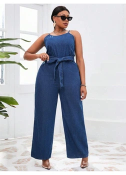 Джинсовый комбинезон SHEIN XL Темно-синий sz2401178155946125