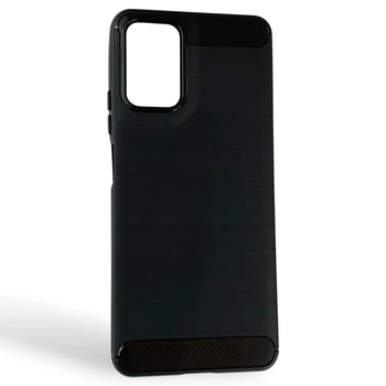 Чехол для телефона Motorola G06 карбоновый противоударный с высокими бортами черный