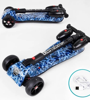 Самокат "Best Scooter" MAXI" 46189 с парогенератором, музыка, дым, турбины, колеса PU 120х40мм, складной алюминиевый руль.