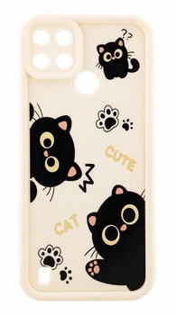 Чехол Shock Case Print для Realme C25Y бампер силиконовый цвет бежевый с рисунком котики