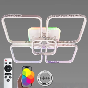 Люстра потолочная светодиодная VALESO YZD1271 с музыкальной колонкой и RGB-подсветкой для большой гостиной Белая