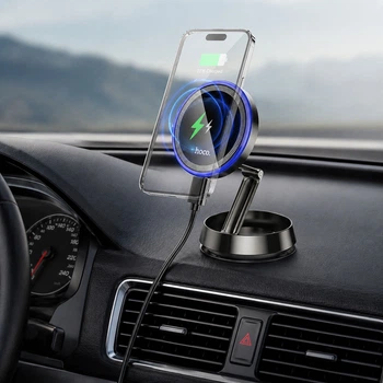 Автодержатель телефона с зарядкой Hoco HW33 magnetic wireless fast charging car holder Black