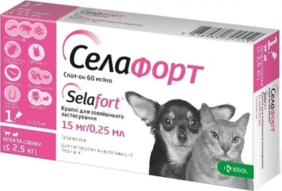 Селафорт для котів і собак 15 мг (до 2,5 кг) (піп)*15 "KRKA"