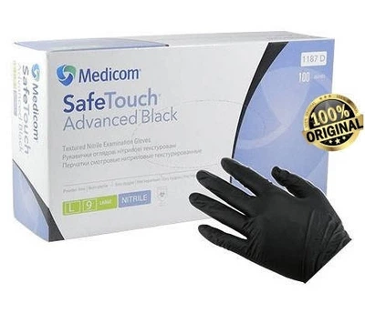 Рукавички нітрілові без пудри н/с М,L 50 пар чорні (Medicom)